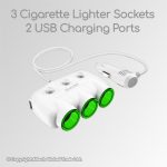 CH27 Gadjet Triple Splitter Switch 3 Cigarettes Lighter Sockets 2 USB Charging Ports