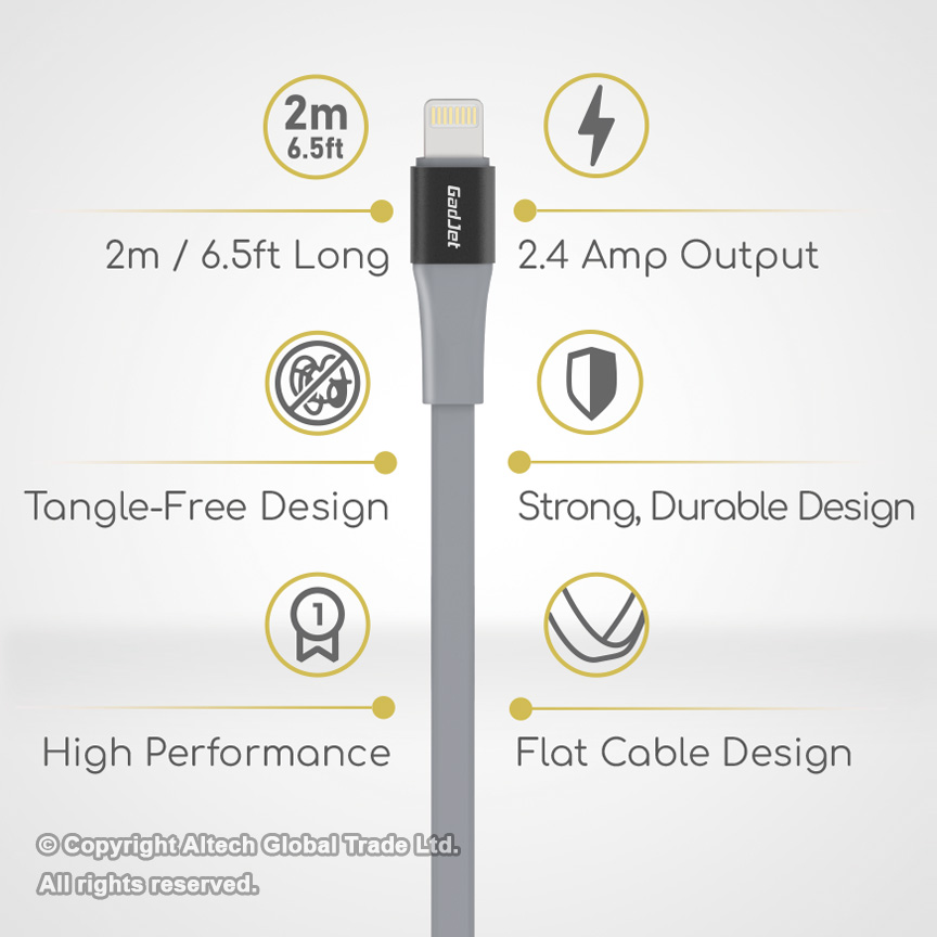 thumbnail image 2 of 6FT USB Fast Charge & Sync Cable – Zinc Alloy Connectors – For IPhone IPad IPod – Black – Generic 17AW-28-191632313 2 of 4