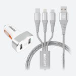 Gadjet MP01 3-in-1 Charging Cable + 2 USB Car Charger Silver