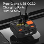 AU23 Gadjet Bluetooth FM Transmiter Type-C and USB QC3.0 Charging Ports