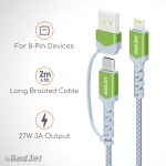 GadJet Long 2-in-1 Rapid Charge & Sync Cable - long 2m braided cable