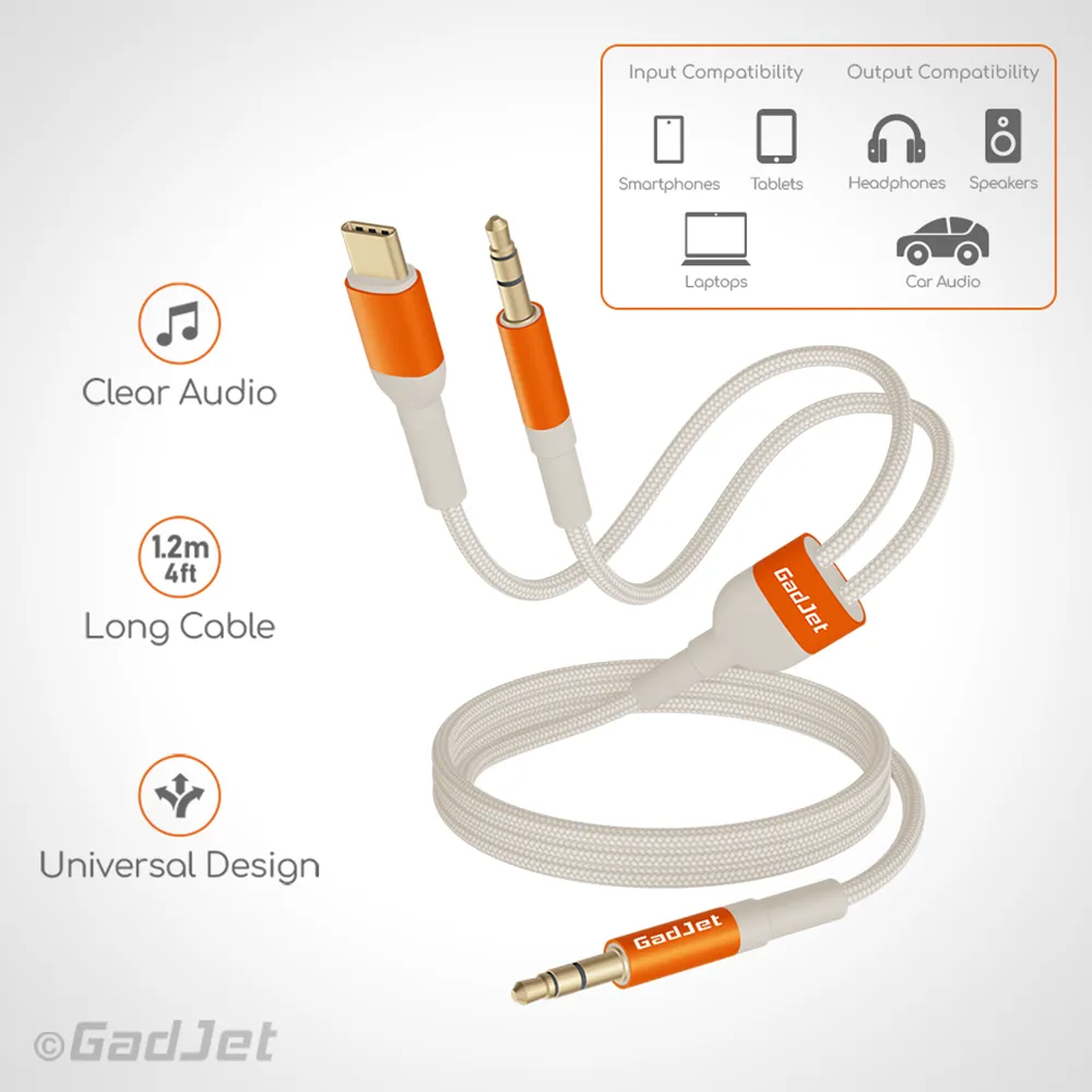 AU39 GadJet 2-in-1 Aux to AUX and USB-C Specs