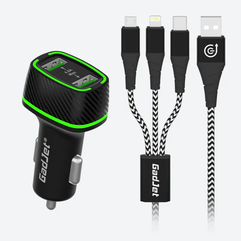 3-in-1 Charging Cable & 2-USB Car Charger Multipack